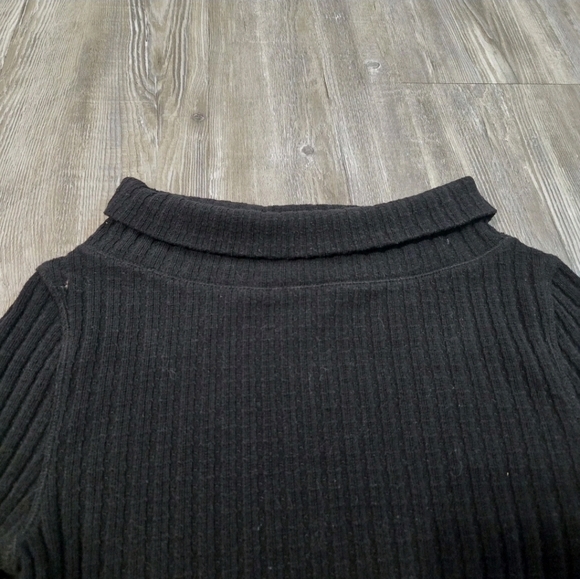 FREE PEOPLE Mixed Up Cuff Top Sm black combo mock neck ribbed knit Size S - Picture 5 of 7